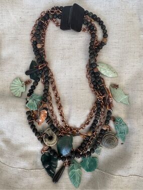 70s Vintage GERDA LYNGGAARD for MONIES Beaded Copper Multi-strand Necklace *Read